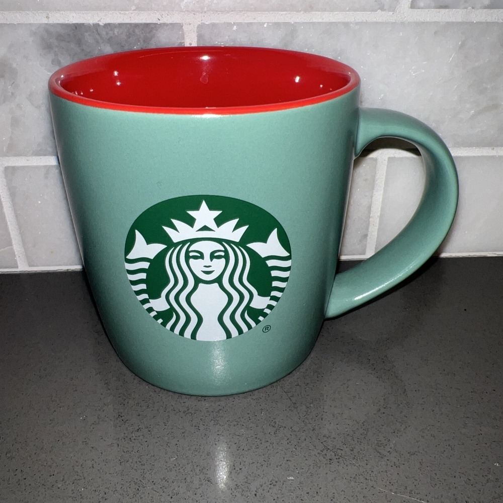 Starbucks Mug Green / Red Interior Classic Mermaid Logo 11 Oz Ceramic